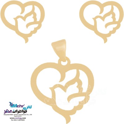 نیم ست طلا - آویز و گوشواره - طرح پرنده‌ی عاشق