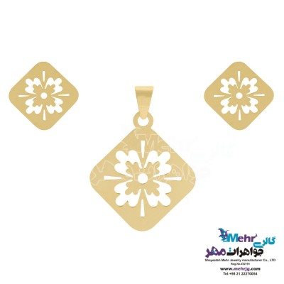 نیم ست طلا - آویز و گوشواره - طرح گل چهار برگ