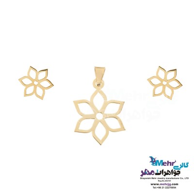 نیم ست طلا - آویز و گوشواره - طرح گل شش پر