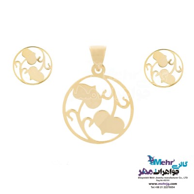نیم ست طلا - آویز و گوشواره - طرح برگ و شاخه