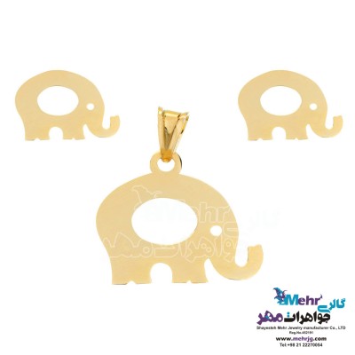 نیم ست طلا - آویز و گوشواره - طرح فیل