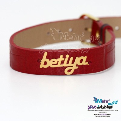 دستبند اسم طلا و چرم - طرح بتیا