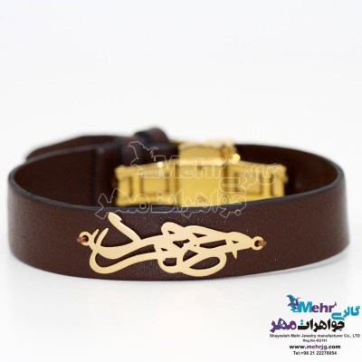 دستبند اسم طلا و چرم - طرح محمد