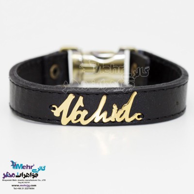 دستبند اسم طلا و چرم - طرح وحید