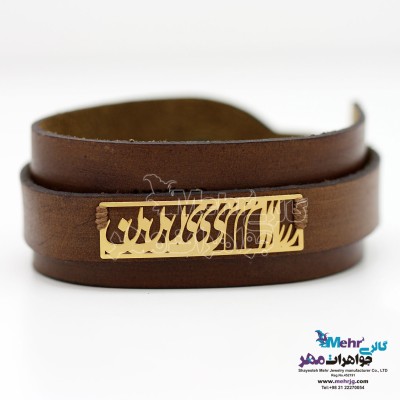 دستبند اسم طلا و چرم - طرح رامین