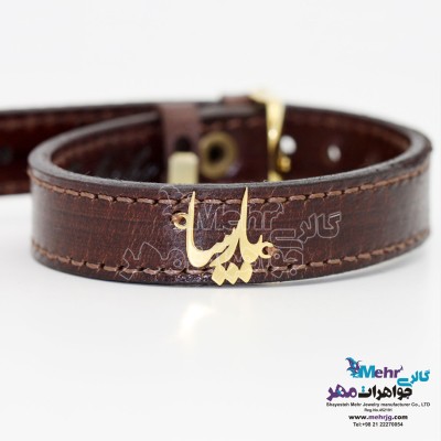 دستبند اسم طلا و چرم - طرح پارسا