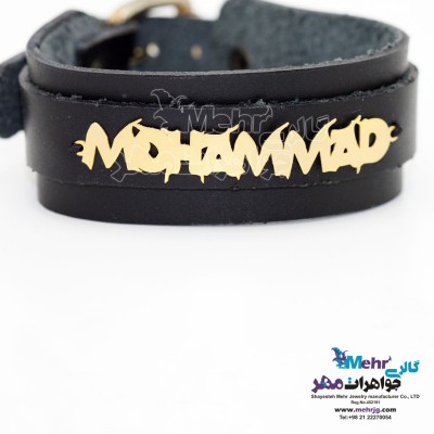 دستبند اسم طلا و چرم - طرح محمد