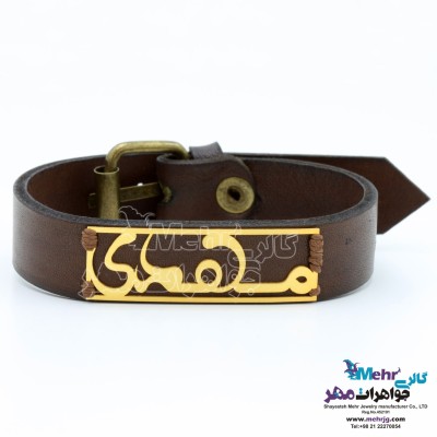 دستبند اسم طلا و چرم - طرح مهدی