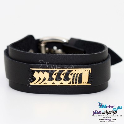 دستبند اسم طلا و چرم - طرح امید