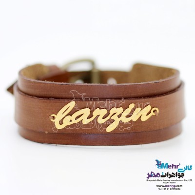 دستبند اسم طلا و چرم - طرح لارین
