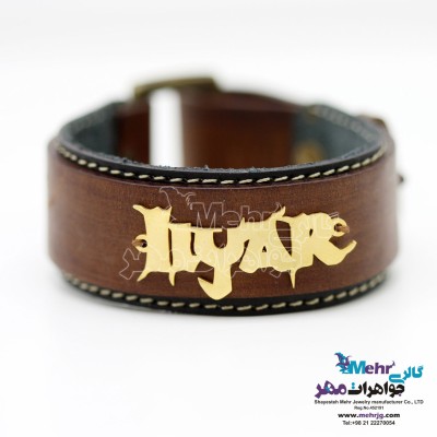 دستبند اسم طلا و چرم - طرح ایلیار