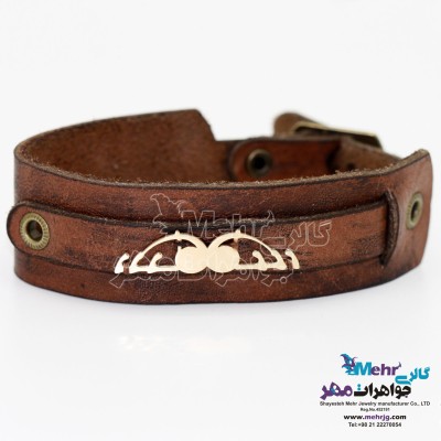 دستبند اسم طلا و چرم - طرح سام