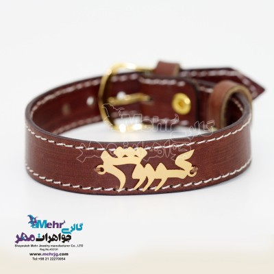 دستبند اسم طلا و چرم - طرح کوروش