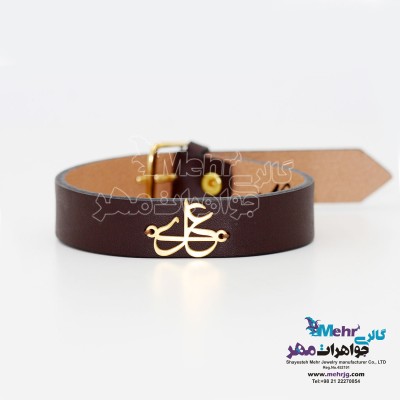 دستبند اسم طلا و چرم - طرح علی