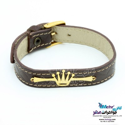 دستبند طلا و چرم - طرح تاج