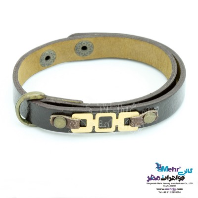 دستبند طلا و چرم - طرح هندسی