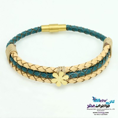 دستبند طلا و چرم - طرح گل یاسمن