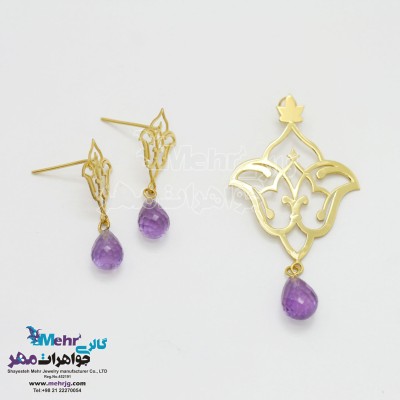 نیم ست طلا - آویز و گوشواره - طرح اسلیمی
