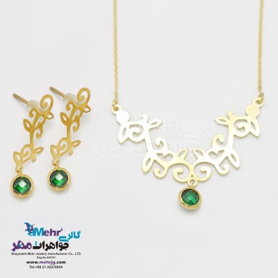 نیم ست طلا - گردنبند و گوشواره - طرح شاخه و برگ