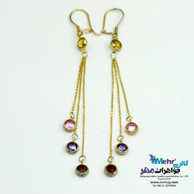 گوشواره طلا - طرح سنگ‌ های رنگی