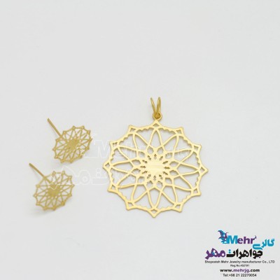 نیم ست طلا - آویز و گوشواره - طرح شمسه