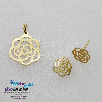نیم ست طلا - آویز و گوشواره - طرح گل