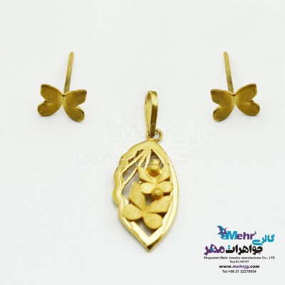 نیم ست طلا - آویز و گوشواره - طرح پروانه