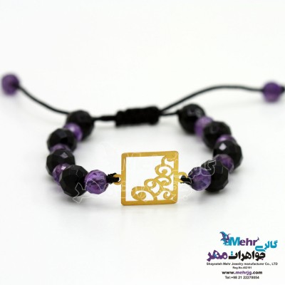 دستبند طلا و سنگ - طرح شاخه و برگ