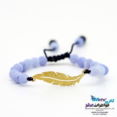 دستبند طلا و سنگ - طرح پر