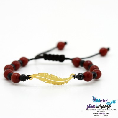 دستبند طلا و سنگ - طرح پر
