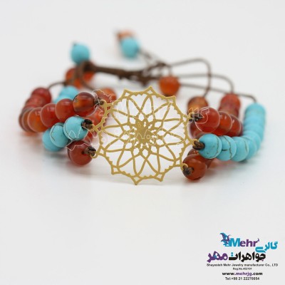 دستبند طلا و سنگ - طرح شمسه