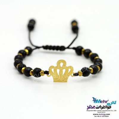 دستبند طلا و مهره - طرح تاج