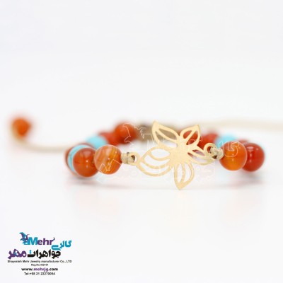 دستبند طلا و سنگ - طرح گل