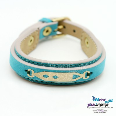 دستبند طلا و چرم - طرح هندسی