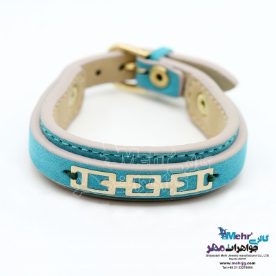 دستبند طلا و چرم - طرح هندسی