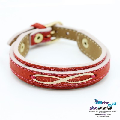 دستبند طلا و چرم - طرح بی‌نهایت