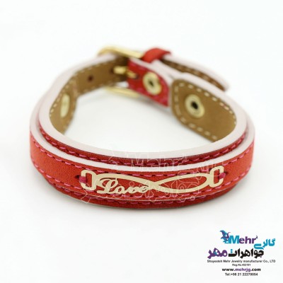 دستبند طلا و چرم - طرح بی‌نهایت