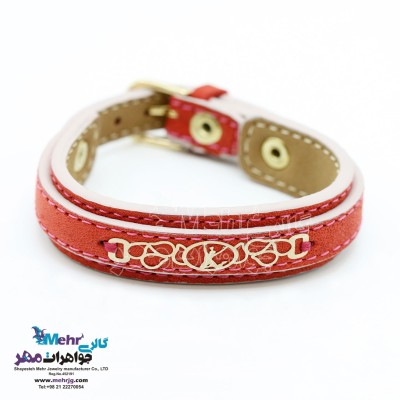 دستبند طلا و چرم - طرح پرش شادی