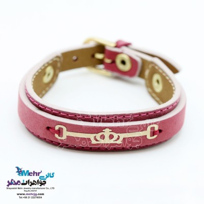 دستبند طلا و چرم - طرح تاج