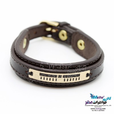 دستبند طلا و چرم - طرح خطوط