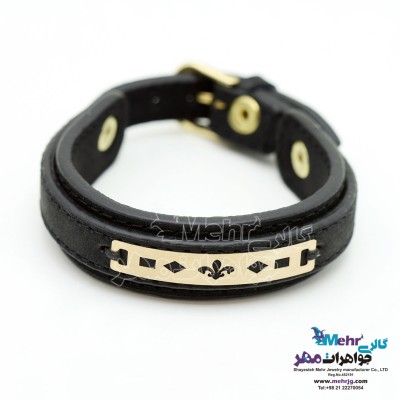 دستبند طلا و چرم - طرح هندسی
