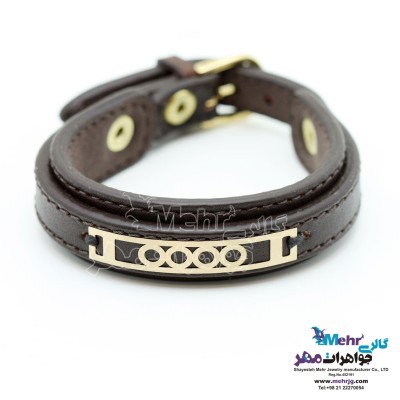 دستبند طلا و چرم - طرح هندسی
