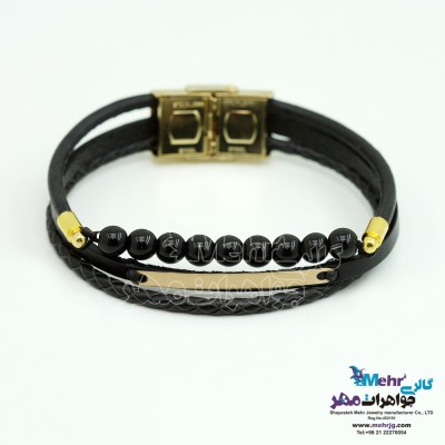 دستبند طلا و چرم - طرح خط