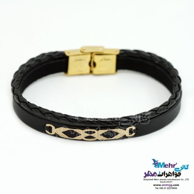 دستبند طلا و چرم - طرح هندسی