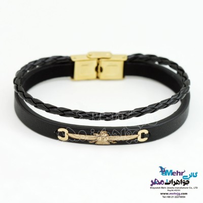 دستبند طلا و چرم - طرح فروهر