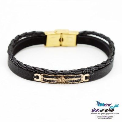 دستبند طلا و چرم - طرح فروهر