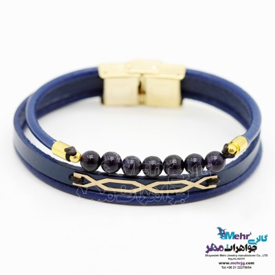 دستبند طلا و چرم - طرح هندسی