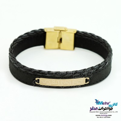 دستبند طلا و چرم - طرح هندسی