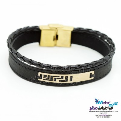 دستبند طلا و چرم - طرح پلکانی