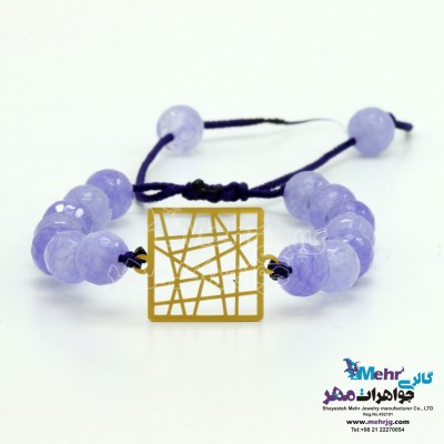 دستبند طلا و سنگ - طرح مربع حصیری